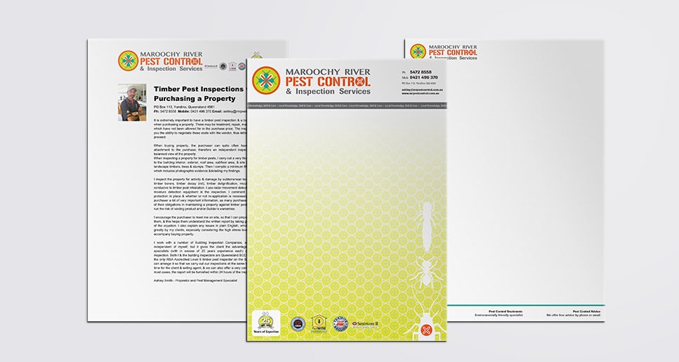 Pest Control stationery design green and orange