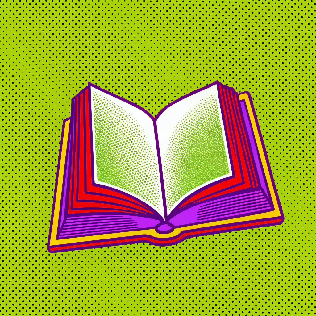 open book over a halftone dots background